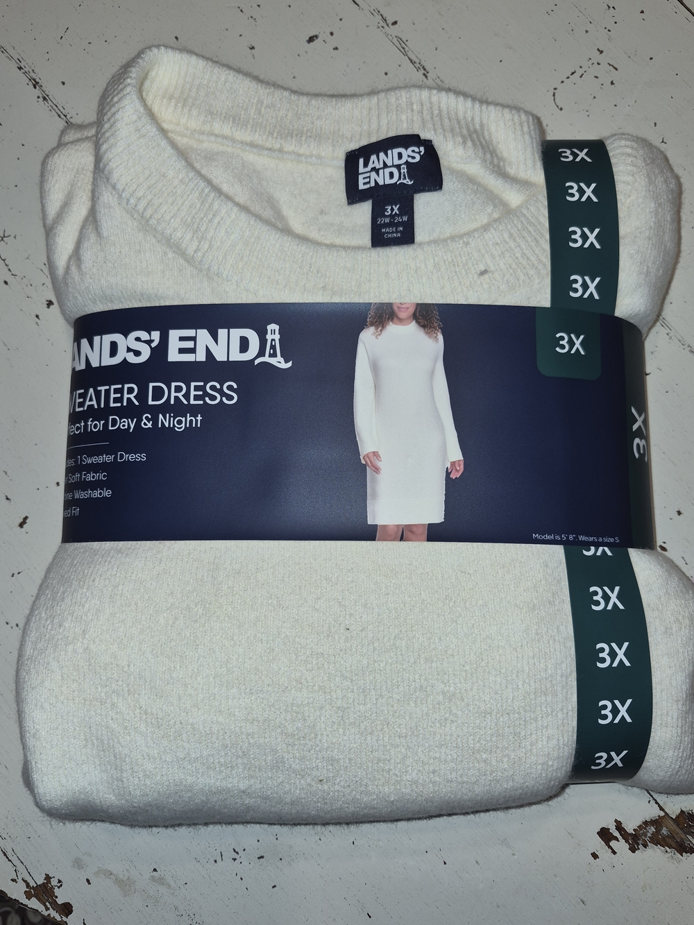 Lands' End Cream Knit Long-Sleeve Sweater Dress 3X